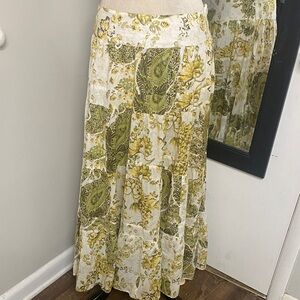 VINTAGE 100% COTTON TIERED MAXI SKIRT WITH PAISLEY PRINT FLOWY FEMININE SZ LARGE